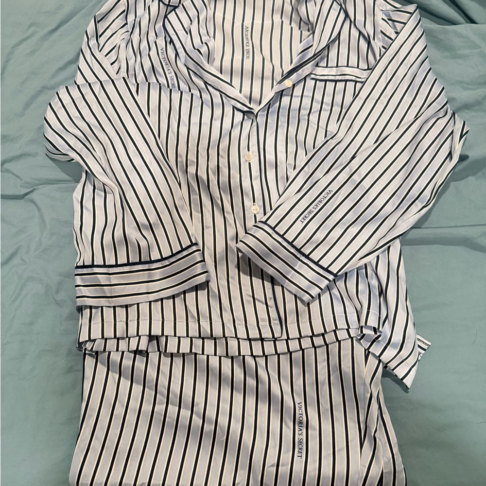 Victoria's Secret Blue and White Striped Pajama Set